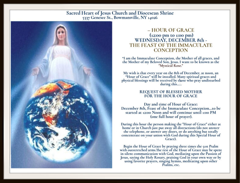 HOUR OF GRACE … WEDNESDAY, DECEMBER 8TH FROM     12:00 PM – 1:00 PM
